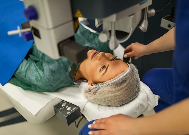 Ophthalmologist performing a laser eye surgery procedure in a modern Istanbul clinic.